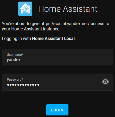 yandex smart home login to home assistant