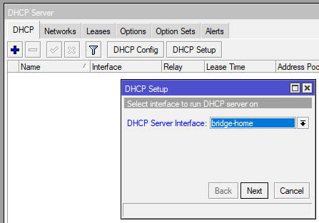 настройка mikrotik dhcp server setup set interface