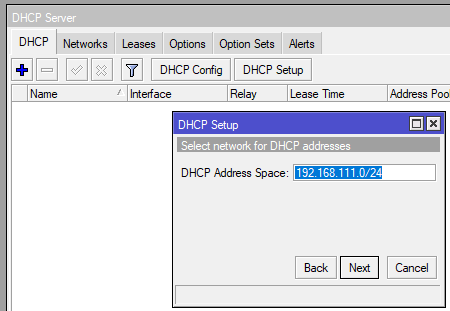 настройка mikrotik dhcp server setup address space