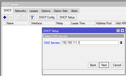 настройка mikrotik dhcp server setup dns