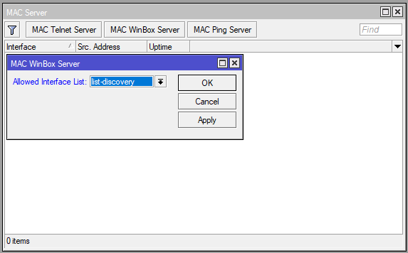настройка mikrotik mac winbox server