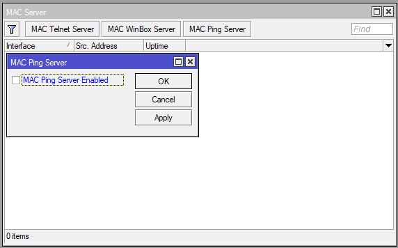 настройка mikrotik mac ping server disable