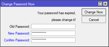 mikrotik change password for admin at first login
