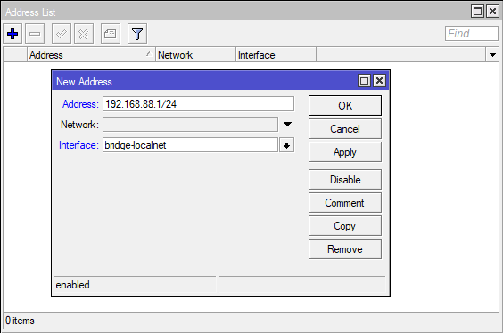 mikrotik add ip address to bridge interface