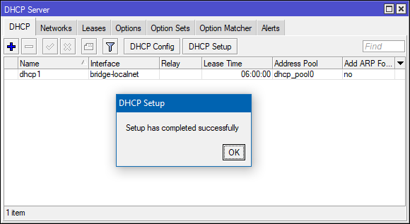 mikrotik dhcp[ server setup complite