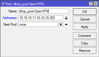 mikrotik openvpn server dhcp pool