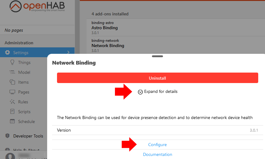openhab 3 network binding configure